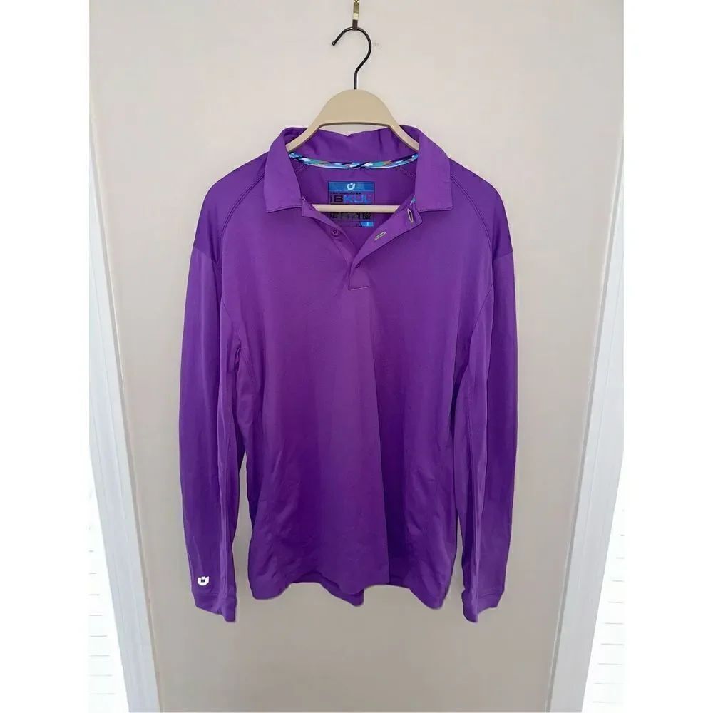IBKUL Mens Purple 3 Button Long Sleeve Polo Shirt Size Small